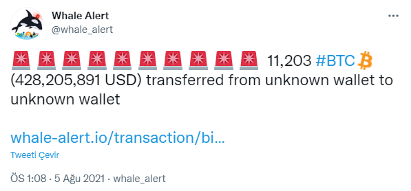 Whale Alert: 11.203 Bitcoin transferi