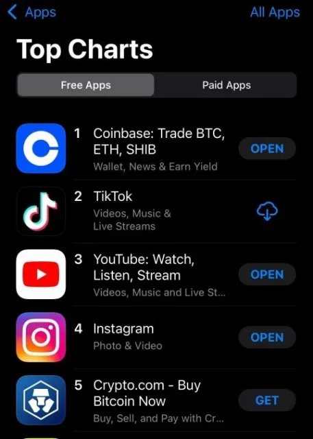 coinbase applein abd app storeunda 1 numaraya ulasti 6