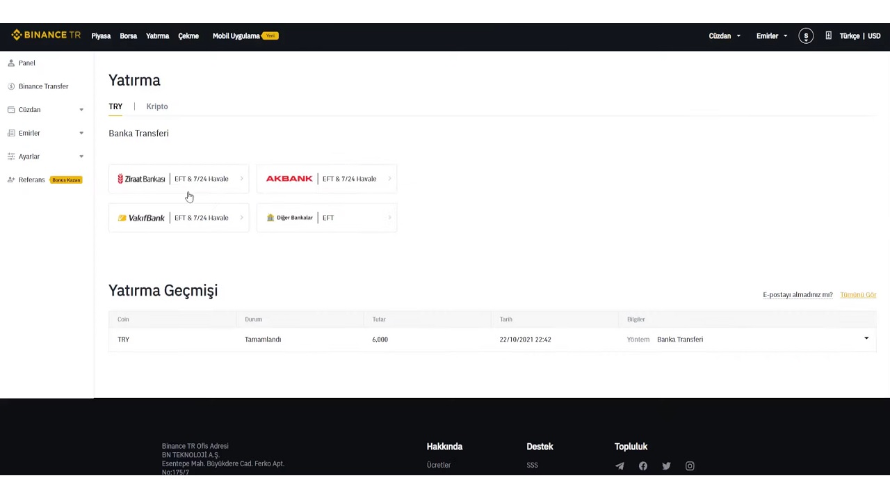 binance tr para yatırma