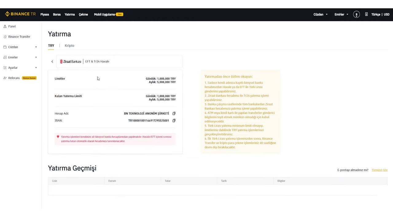 binance tr para yatırma